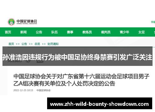 孙准浩因违规行为被中国足协终身禁赛引发广泛关注 孙准浩因违规行为被中国足协终身禁赛引发广泛关注