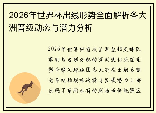 2026年世界杯出线形势全面解析各大洲晋级动态与潜力分析 2026年世界杯出线形势全面解析各大洲晋级动态与潜力分析