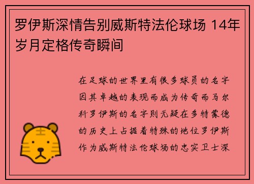 罗伊斯深情告别威斯特法伦球场 14年岁月定格传奇瞬间